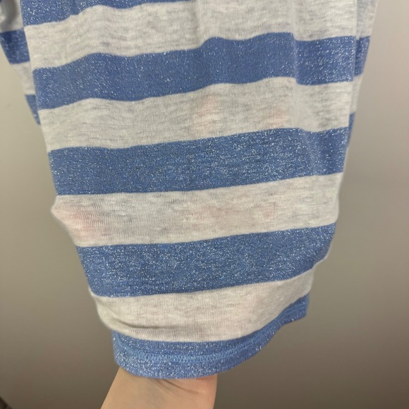 Chicos Striped Tee Size 3 XL Blue Linen V-Neck Relaxed Stretch Comfy Lightweight - Picture 2 of 8